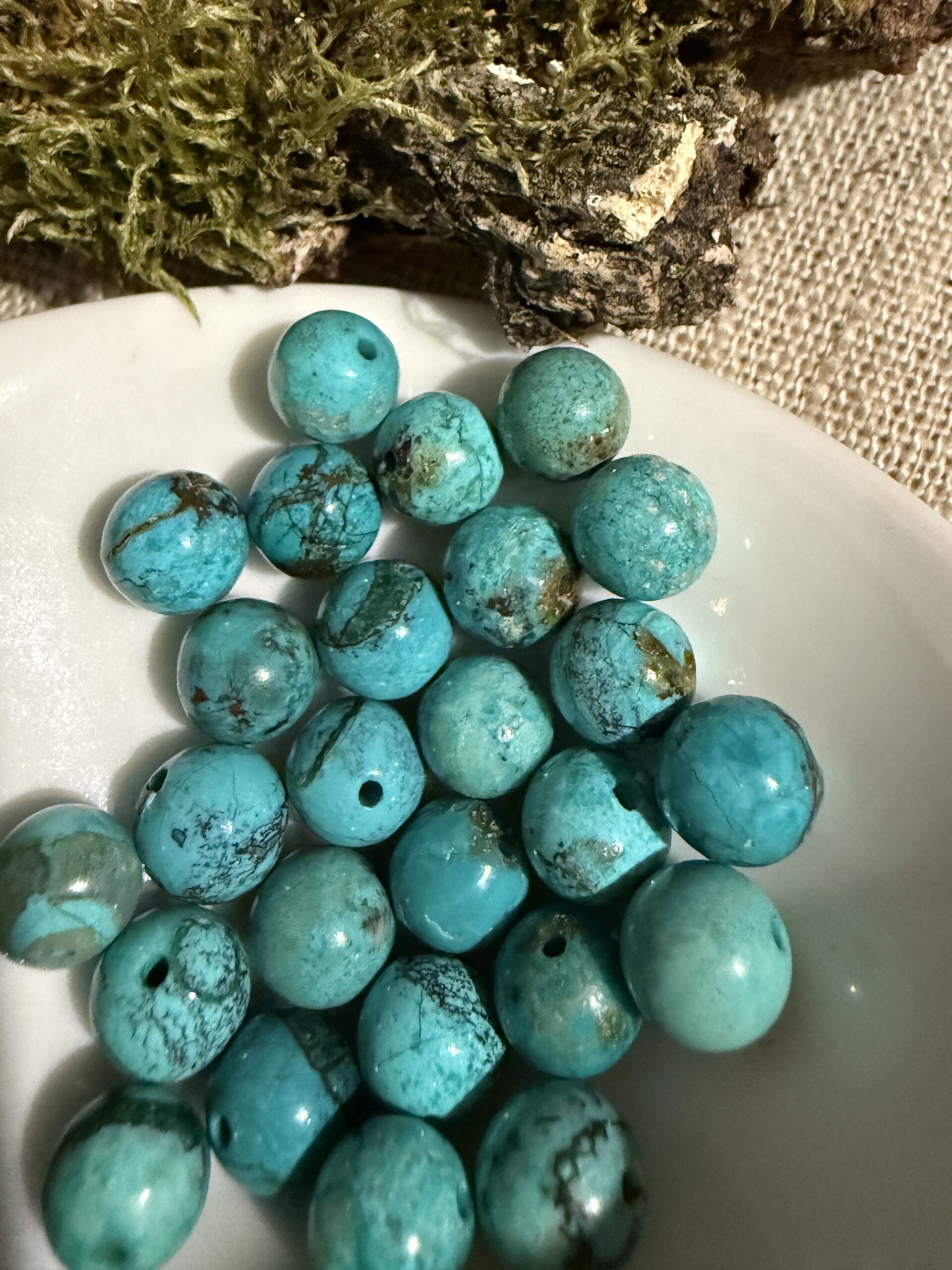 Perles en chrysocolle azurite naturelles 7/8 mm qualité +, teintes bleu vert, pour création de bijoux
