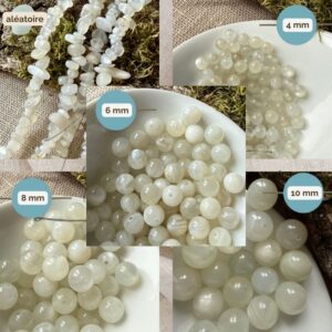Perles en Pierre de Lune Blanche