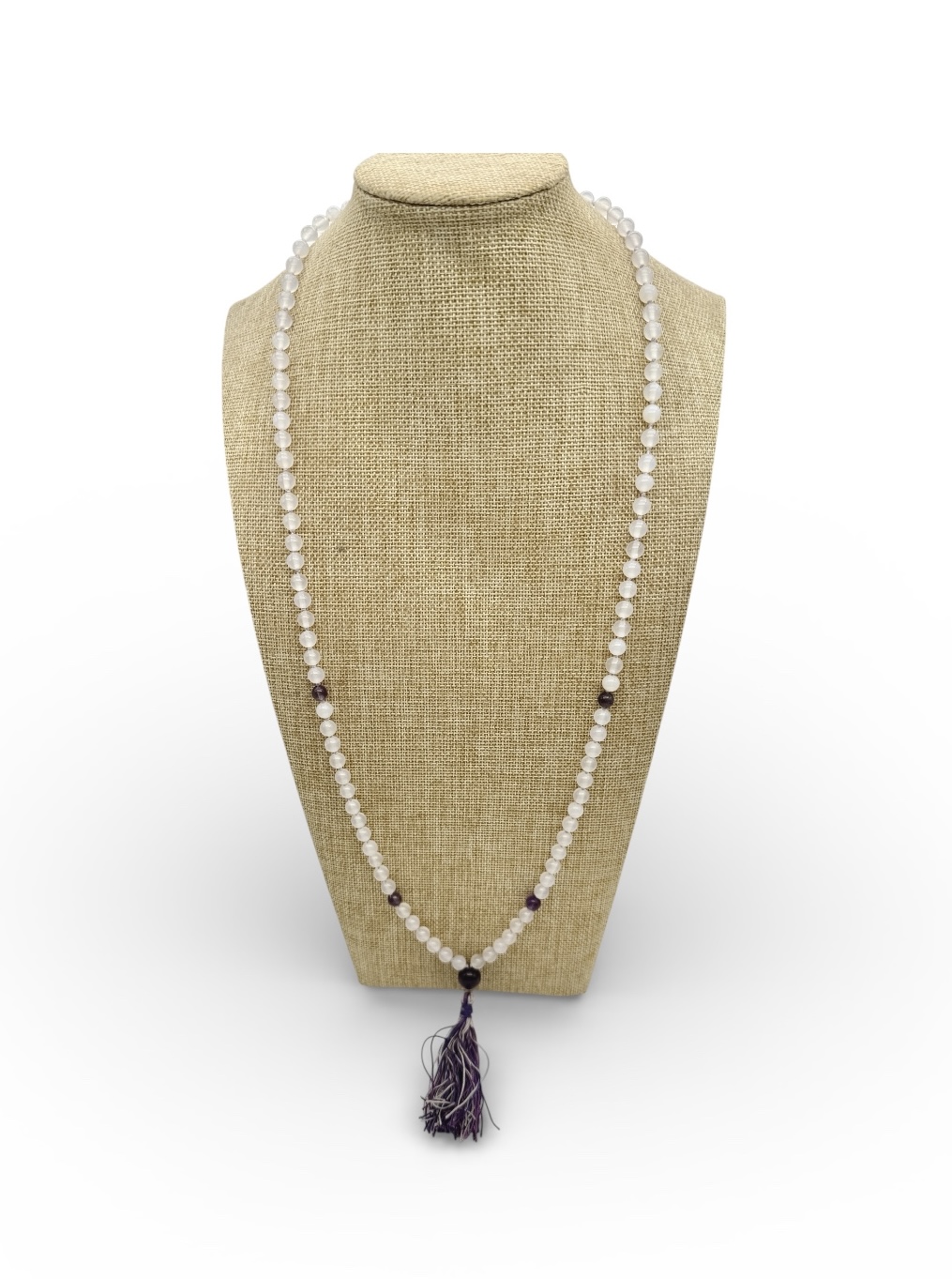mala quartz rose et amethyste 108 perles pompon