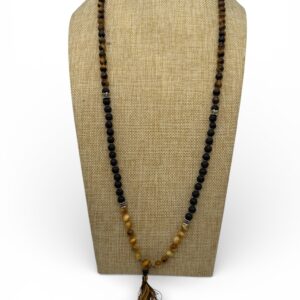 Mala œil de tigre et pierre de lave – 108 perles nouées main